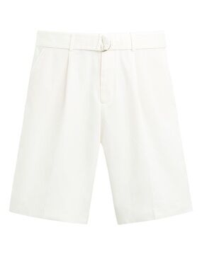 Zara White Pleated Men’s Flat Front Shorts with Belt